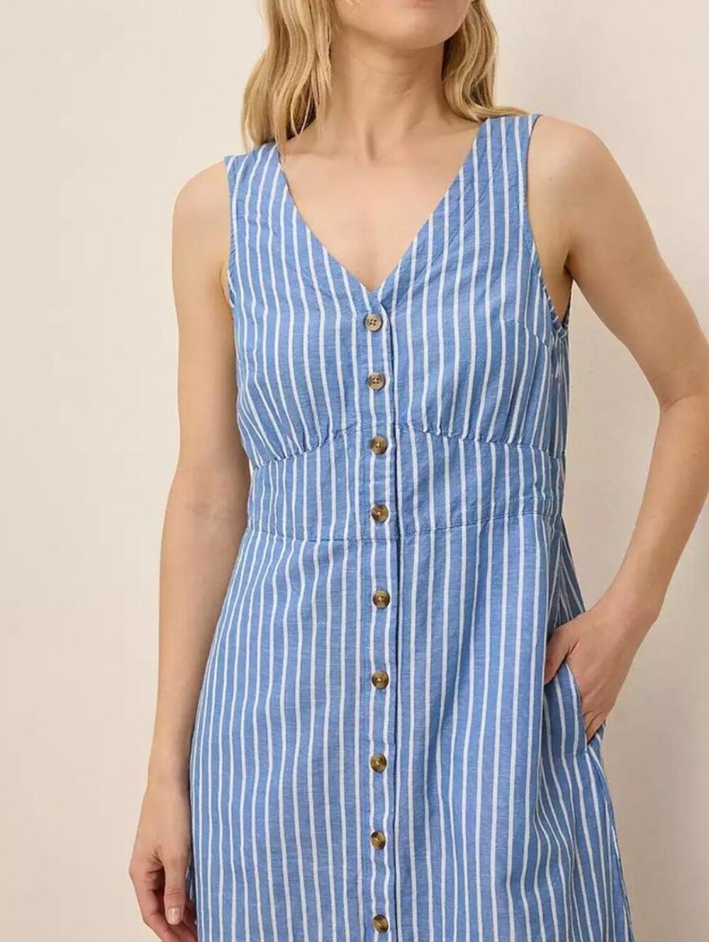 Pact Organic Canopy Linen Blend Button-Front Midi Dress In Bondi Stripe - Picture 3 of 16